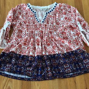 Vintage America Blue and Orange Floral Top